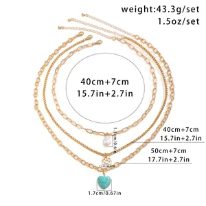Guide des tailles indiquant la longueur des chaînes et les dimensions des pendentifs cœur