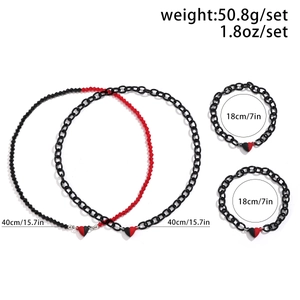 Vintage magnetic red heart necklace and bracelet set with contrast color detailing