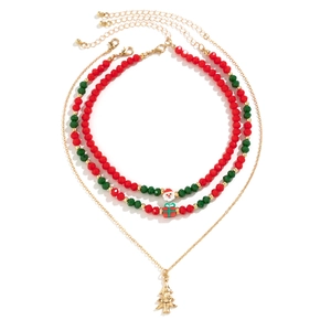 Three-piece Christmas choker set featuring snowman, gift box, and metal tree charms