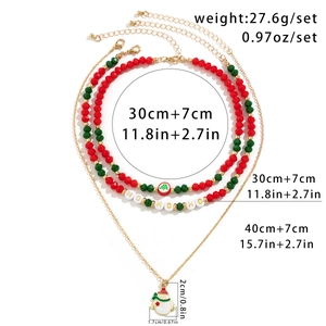 Detailed view of Christmas snowman beaded choker necklace set with size measurements