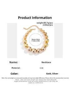 Detailed view showing the length and weight specs of the gold punk bead necklace