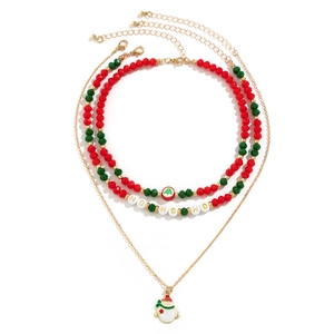 Three-piece Christmas beaded choker set with snowman pendant and HO HO HO charms