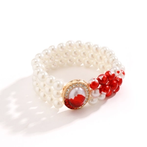 Gothic choker necklace featuring three rows of pearls with creative red blood droplet drips