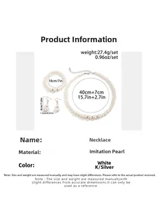 Gedetailleerde maatspecificaties voor parelset inclusief ketting, armband en oorbellen