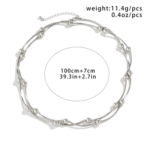Détails du collier punk argenté de 100 cm avec spécifications de taille et de poids