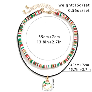 Detailed size chart of Christmas snowman necklace set with colorful clay beads