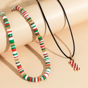 Detailed Christmas snowman choker with red white green heishi beads and candy cane pendant