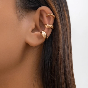 Geometrische Legierung Ohrklemmen Set Gold Versilbert Lava Textur Ohne Piercing Knorpel Ohrringe Für Damen Modeschmuck