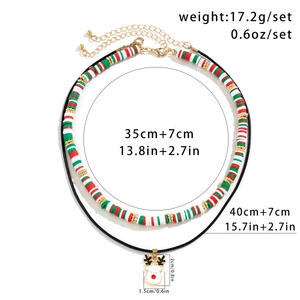 Detail of Christmas snowman choker set with beaded layers and reindeer pendant