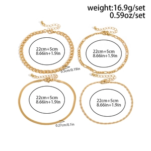 Set of four gold-tone punk anklets with detailed sizing and lobster clasp features