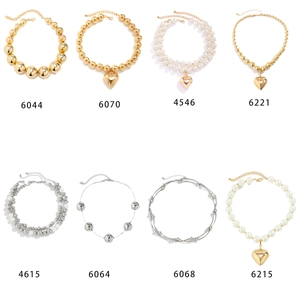 Collection of punk round bead necklaces and heart pendant chokers in gold and silver