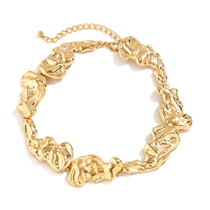 Irregular liquid gold metal choker necklace with chunky molten lava design and lobster clasp