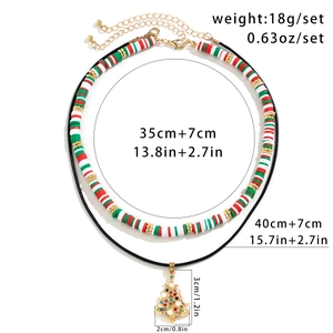 Detailed size specifications of Christmas snowman choker and beaded tree necklace set