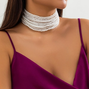 Elegante meerlaagse witte parel choker halsketting voor dames in barokke vintage stijl