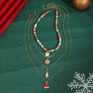 Detailed set of Christmas necklaces featuring clay beads, reindeer, and snowflake charms