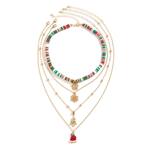 Detail of Christmas choker set with snowman, elk, bells and colorful clay beads