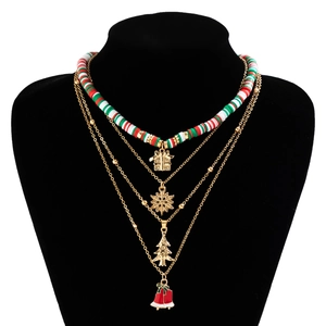 Detailed layered Christmas choker with snowman gift pendants and festive crystal beads
