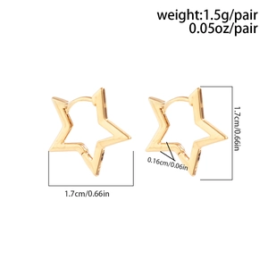Detail view of gold star-shaped hoop earrings with precise size and weight measurements