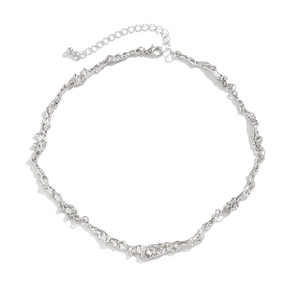 Detail of silver irregular lava texture necklace with adjustable lobster clasp chain