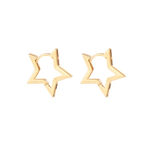 Detail showing gold star-shaped huggie earrings with a sleek minimalist cutout design