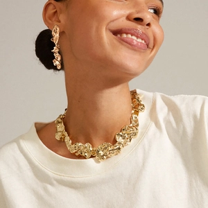 Women Liquid Metal Lava Texture Irregular Necklace Wrinkle Choker Alloy Earrings Bangle Gold Silver Plated Fashion Jewelry