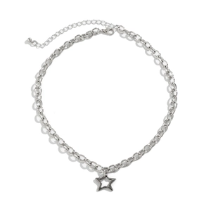 Macro detail of silver star pendant necklace with adjustable chain and lobster clasp