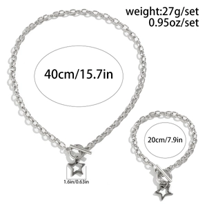 Detail of star pendant necklace and bracelet set with OT clasp and size measurements