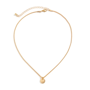 Detail of adjustable box chain and lobster clasp on gold letter C pendant necklace