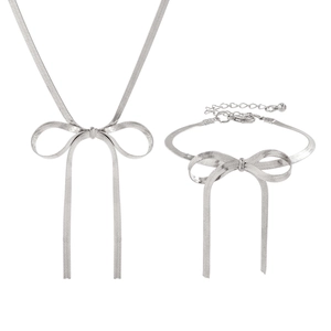 Silbernes Schleifen-Schmuckset mit eleganter Schlangenkette und verstellbarem Armband