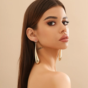 Collier Boucles d'Oreilles Goutte d'Eau en Alliage Minimaliste Avec Accents en Strass Pendentif Métal Or Argent Bijoux Femme Cadeau