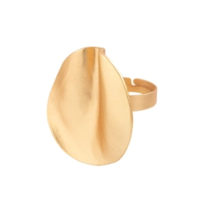 Macro shot of irregular wavy gold metal ring with matte brushed finish and open band detail