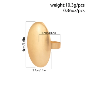 Detailed size chart showing dimensions and weight for this chunky gold matte oval ring