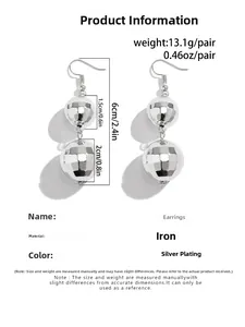 Detail showing dimensions of silver faceted double ball drop earrings with mirror finish
