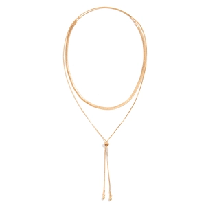Minimalist gold-plated double-layered snake chain choker with adjustable metal ball pendant