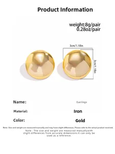 Detailed chart showing 3cm gold round earrings made of iron with 8g weight specifications