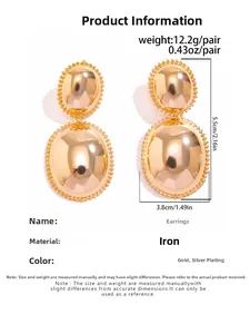 Detail specifications of gold layered oval earrings with textured beaded edges