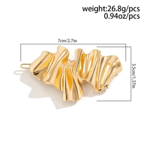 Detailed size chart of a golden irregular ripple metal hairpin with a glossy fold texture