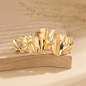 Irregular gold alloy hairpin with artistic metal folds and crumpled texture surface