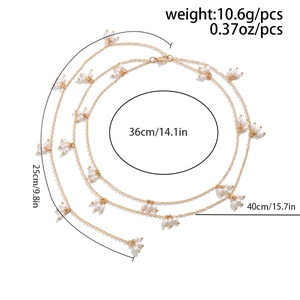 Tableau des tailles pour collier perle doré multicouche avec longueurs de 36 cm, 40 cm et 25 cm