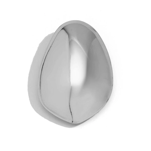 Macro detail of irregular silver-colored water drop hairpin with mirror-polished finish