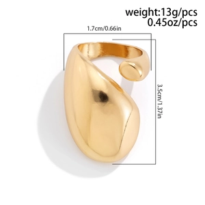 Vue détaillée d'une bague goutte dorée avec dimensions et mesures de taille