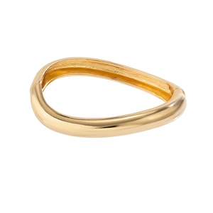 Detailed view of irregular wavy gold bracelet with polished finish and snap closure