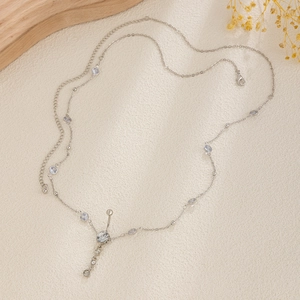Cadena de cuerpo plateada con borlas, colgantes de cristal y cuentas para mujer