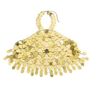 Gold sequin heart bikini body chain with fringe tassel and halter neck design