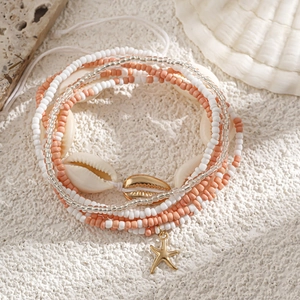 Bohemian multilayer beaded waist chain with natural shells and golden starfish charm