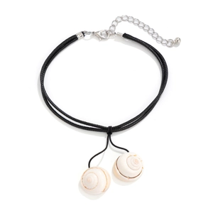 Bohemian style necklace with natural white shell pendants and adjustable black wax cord