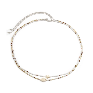 Chaîne de corps double en perles avec pendentifs étoile de mer et tortue, fermoir ajustable