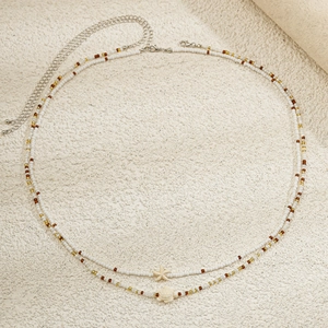 Chaîne de taille double couche style océan avec breloques étoile de mer et tortue en perles