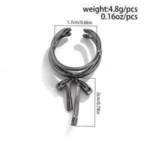 Detailed size chart of a gunmetal bow ring with dimensions and weight specs