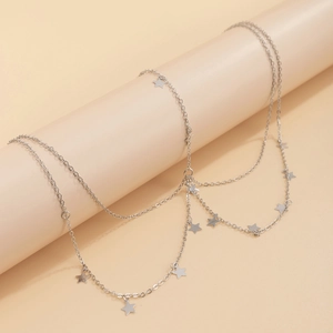 Sexy silver multi-layered star body chain for beach bikini and bohemian style outfits
